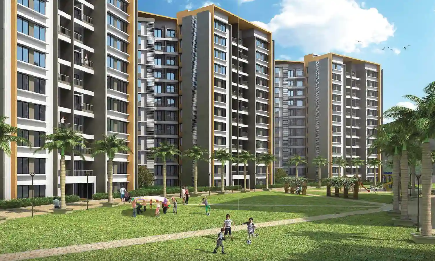 Pride World City towers with landscaped lawns